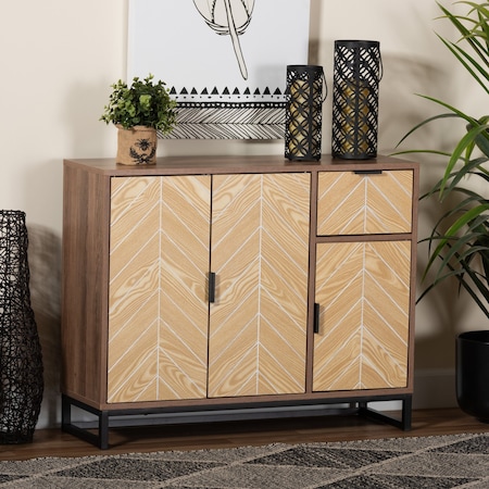 Baxton Studio Josephine MidCentury Walnut and Natural Brown Finished Wood and Black Metal 3Door Sideboard 223-12904-ZORO